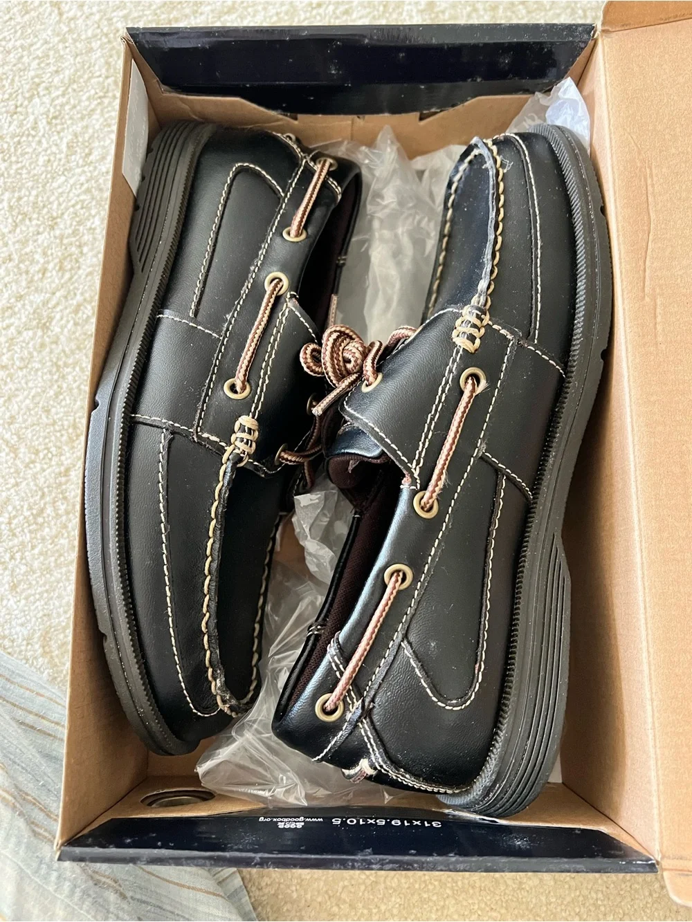 Rockport Dark Brown Leather Boat Shoe with Brown-Tan Laces, Brand New